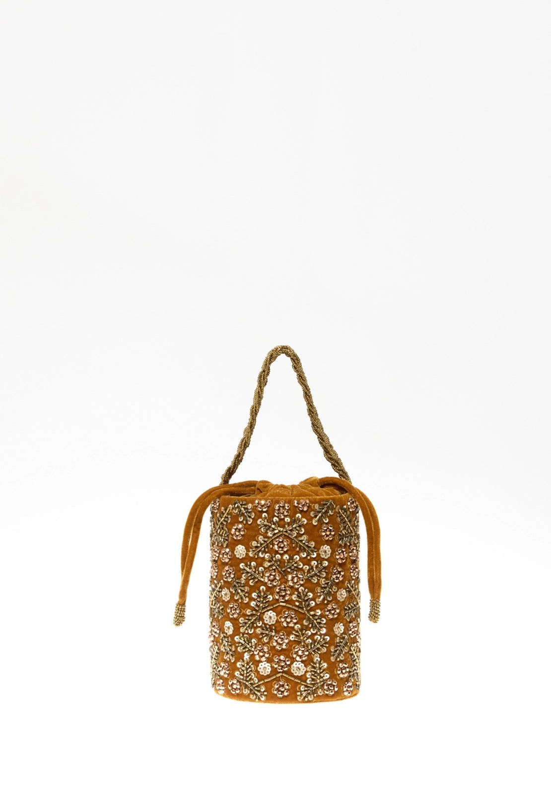 Beaded Leaf Bucket Bag - Gold