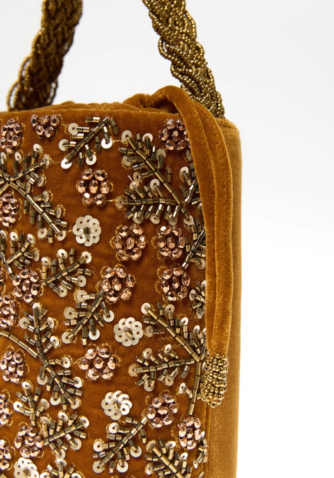 Beaded Leaf Bucket Bag - Gold