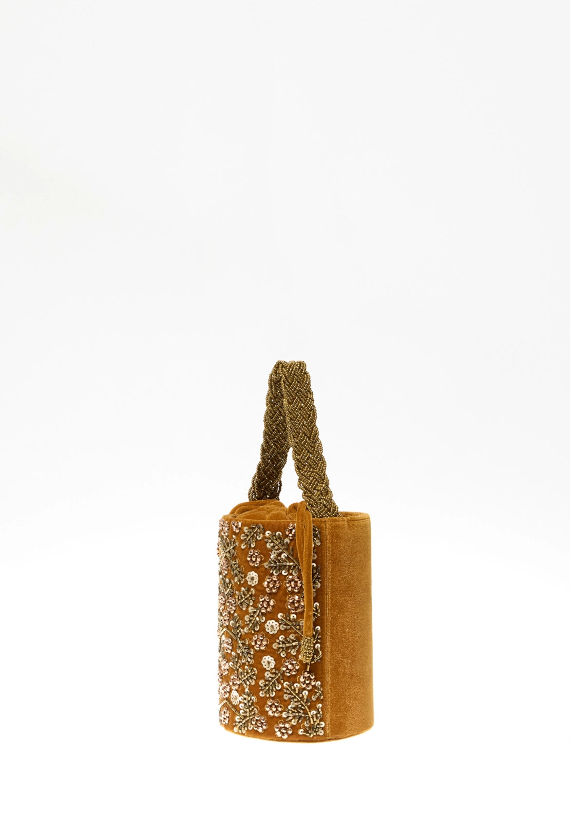 Beaded Leaf Bucket Bag - Gold