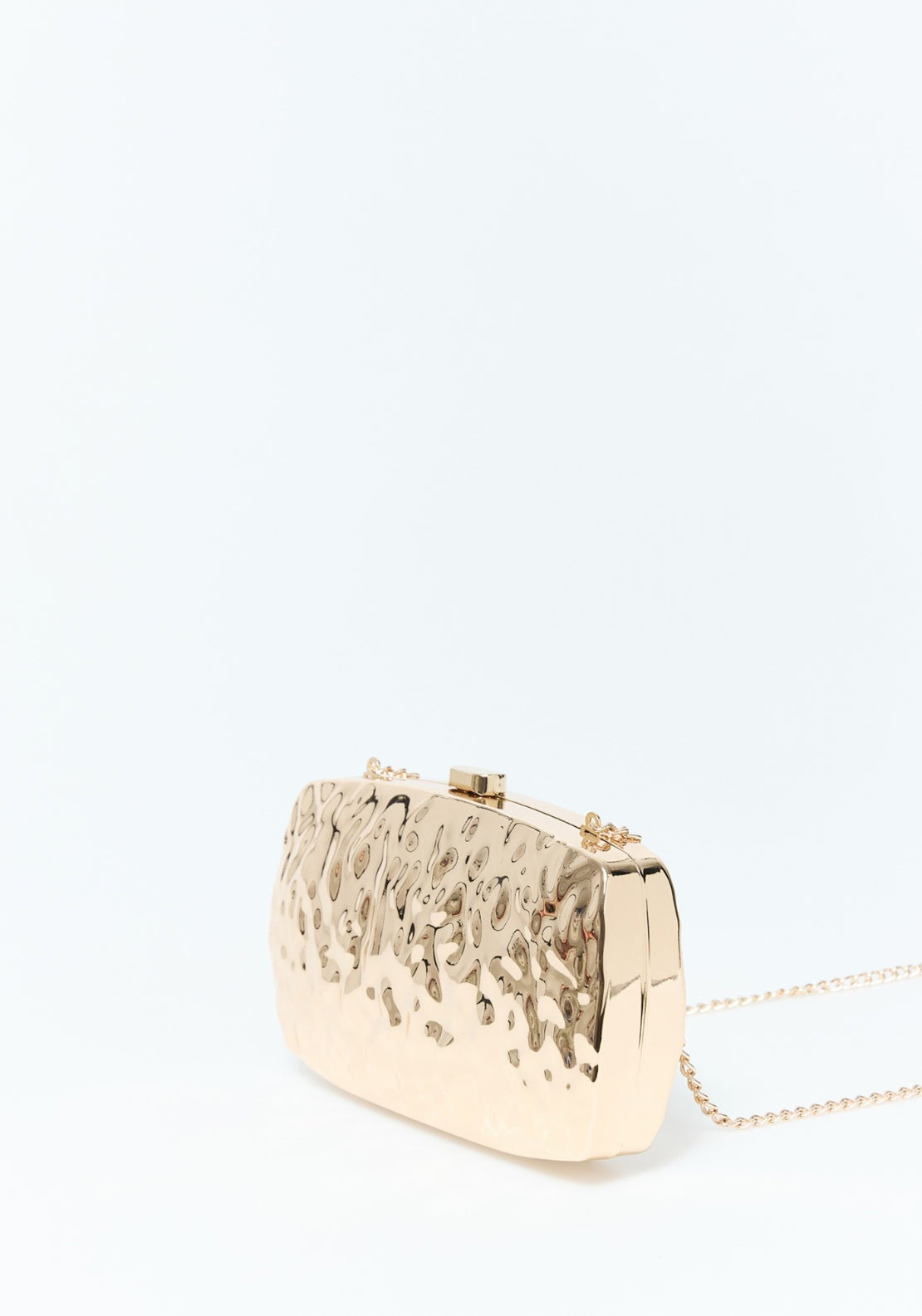 Engraved Metal Box Clutch - Gold
