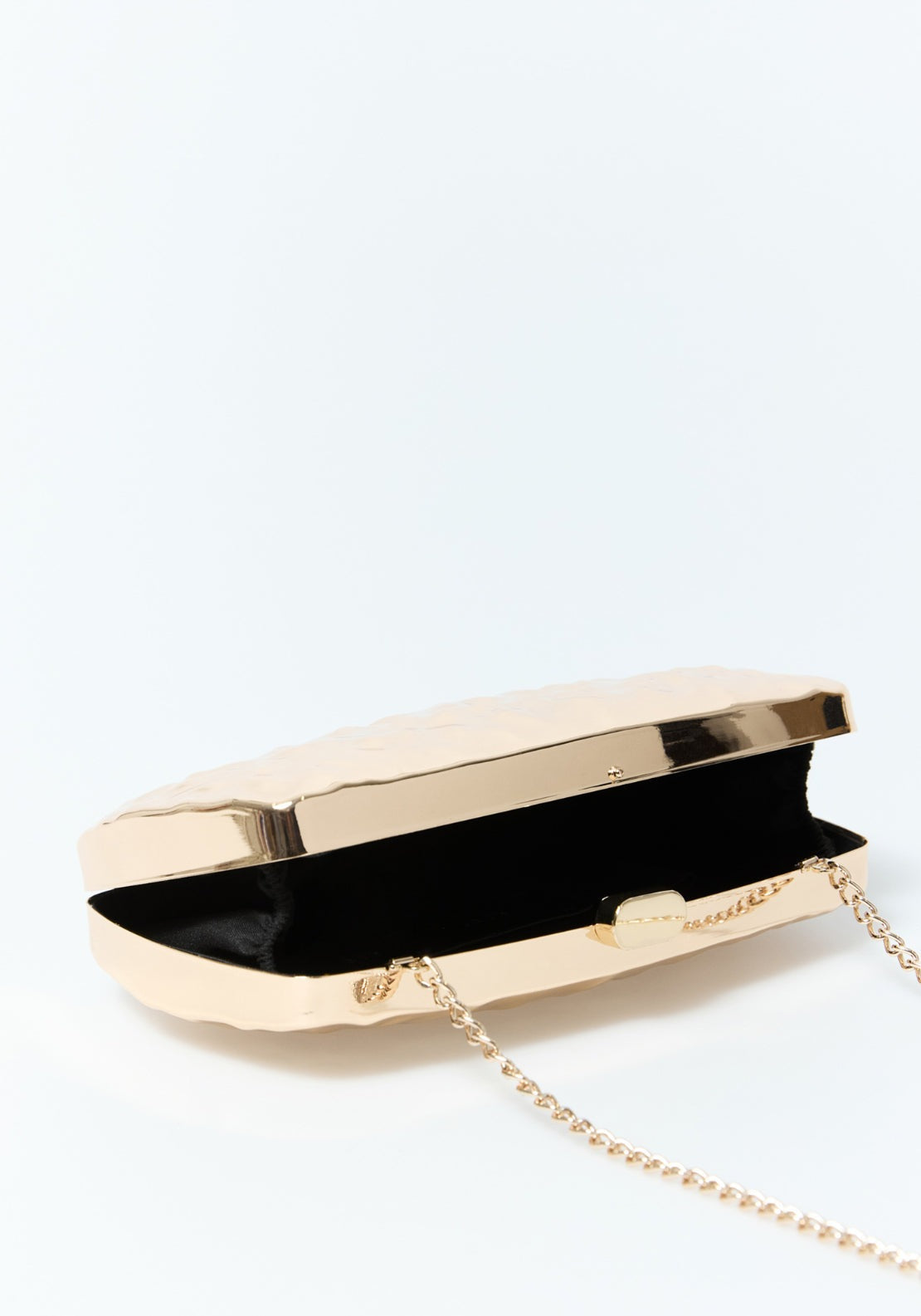 Engraved Metal Box Clutch - Gold