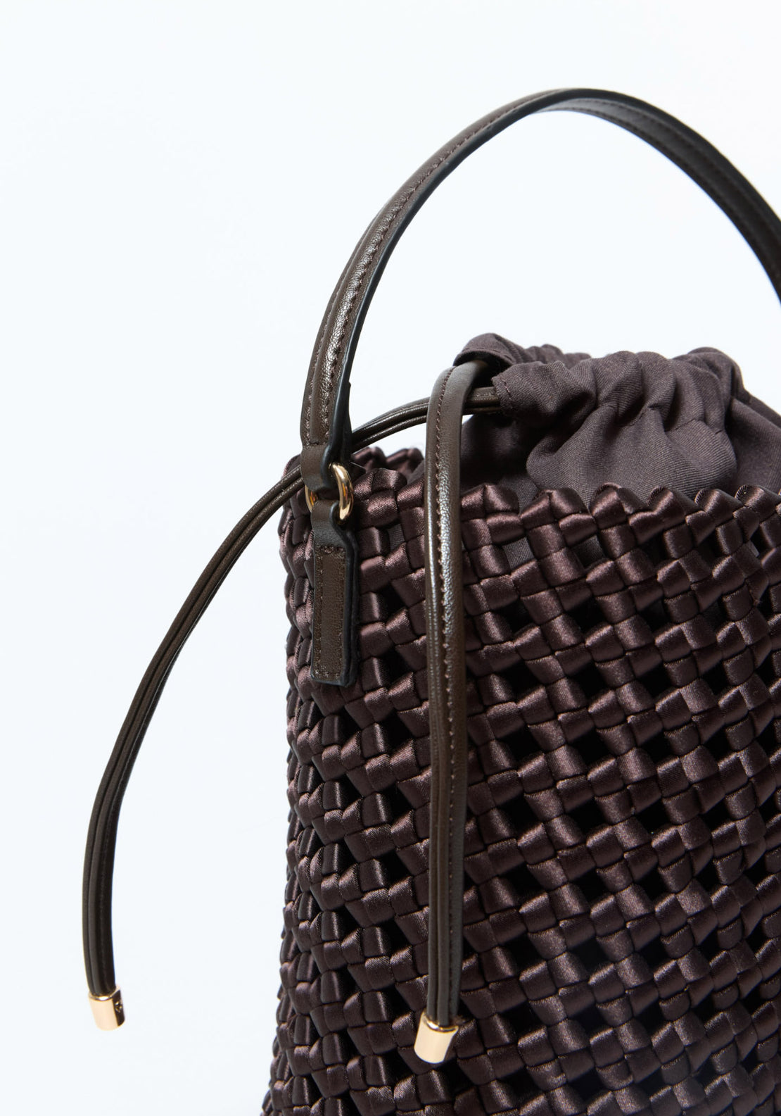Satin Knot Bucket Bag - Brown