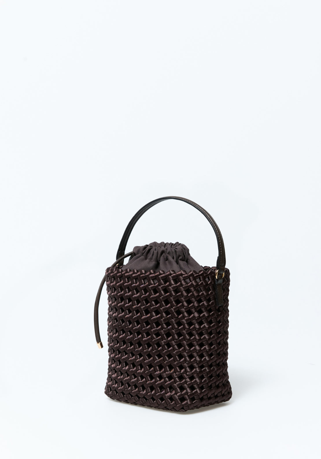 Satin Knot Bucket Bag - Brown