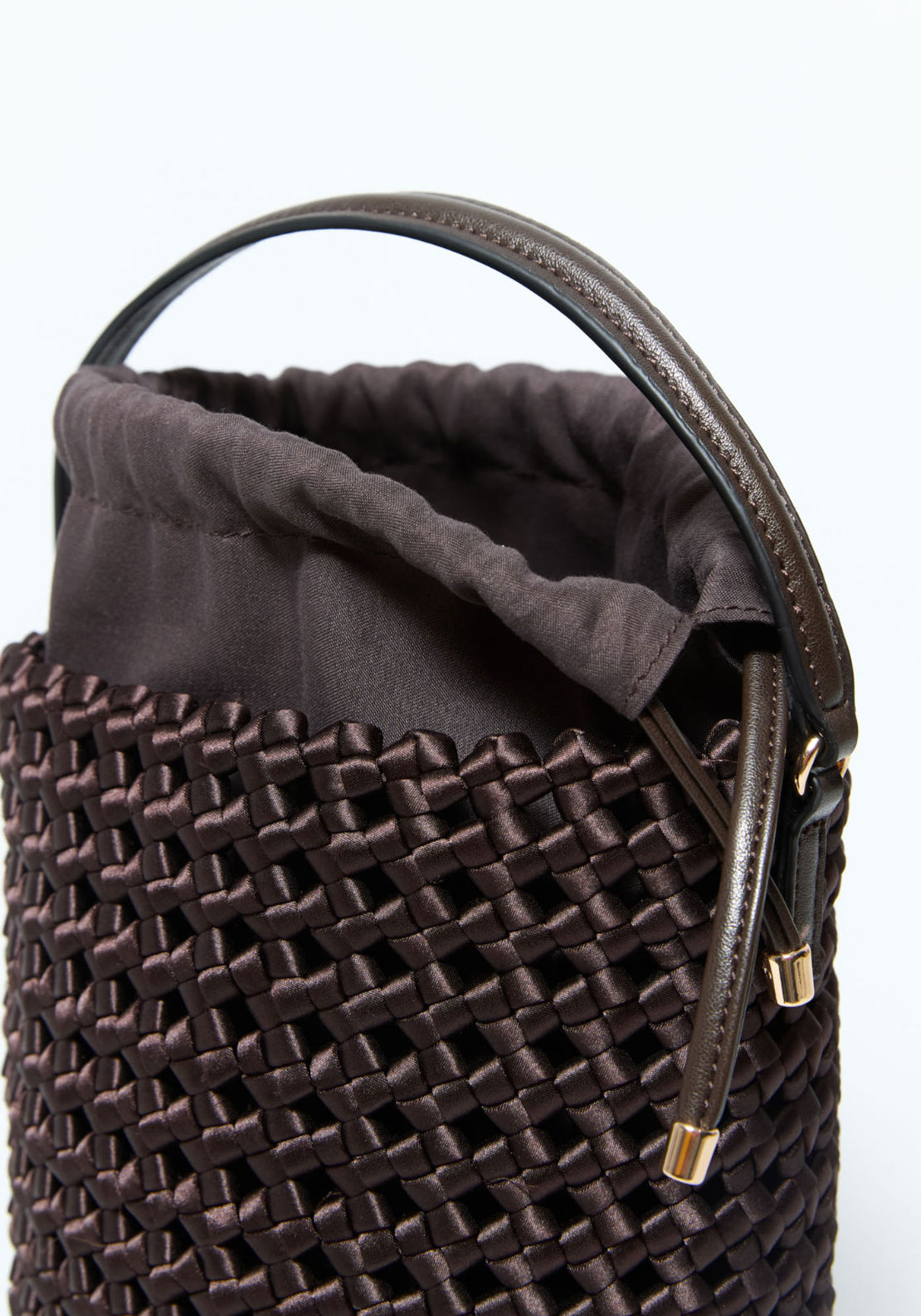 Satin Knot Bucket Bag - Brown