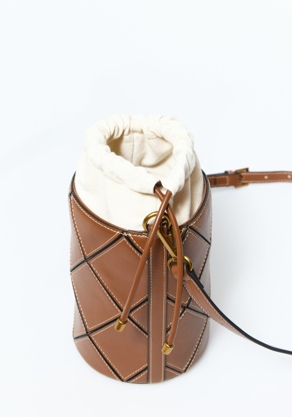 Bucket Bag With Diamond Cuts - Brown