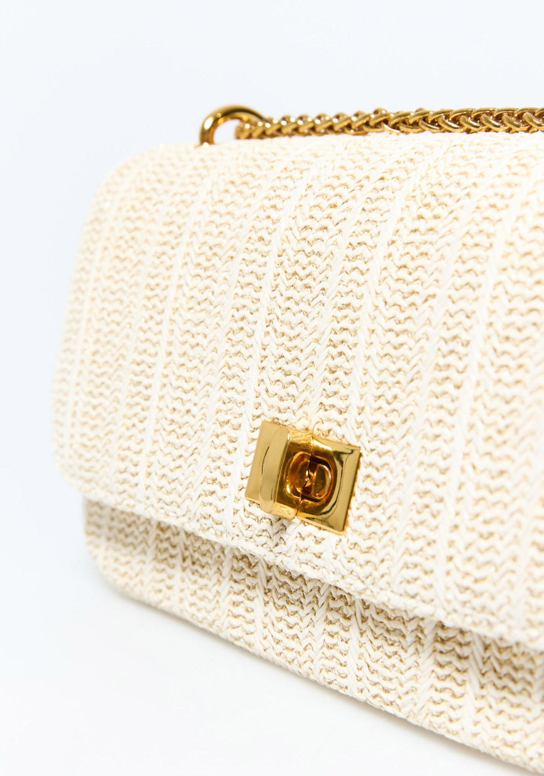 Raffia Crossbody With Clasp - Ecru