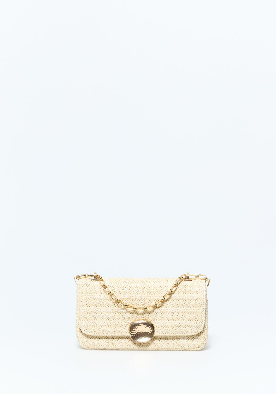 Natural Raffia Crossbody Bag - Gold