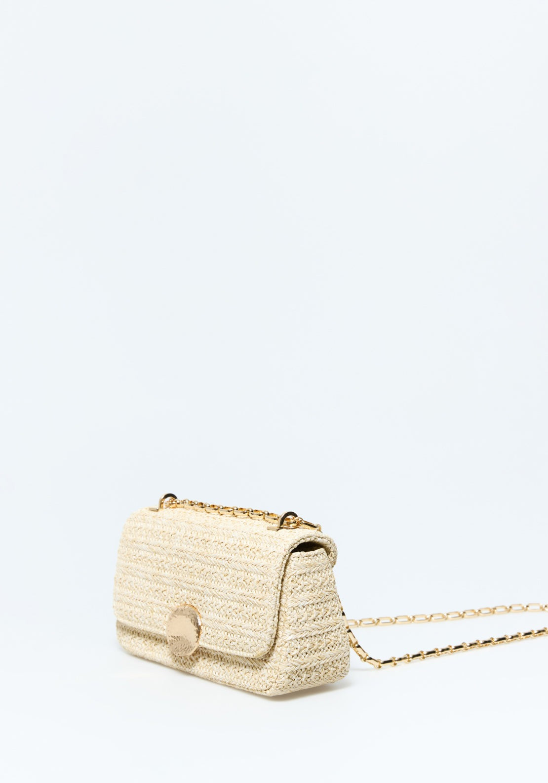 Natural Raffia Crossbody Bag - Gold