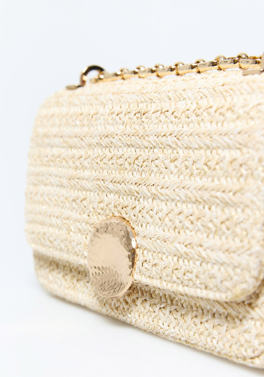 Natural Raffia Crossbody Bag - Gold