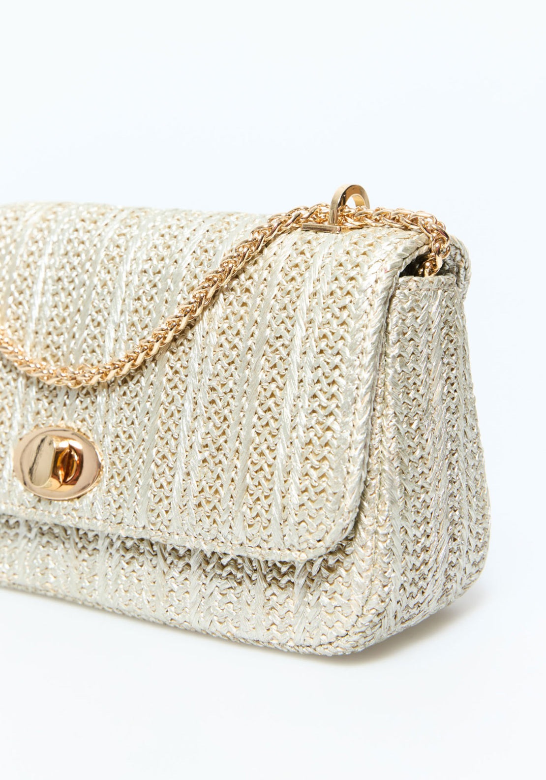 Matte Effect Raffia Crossbody - Gold