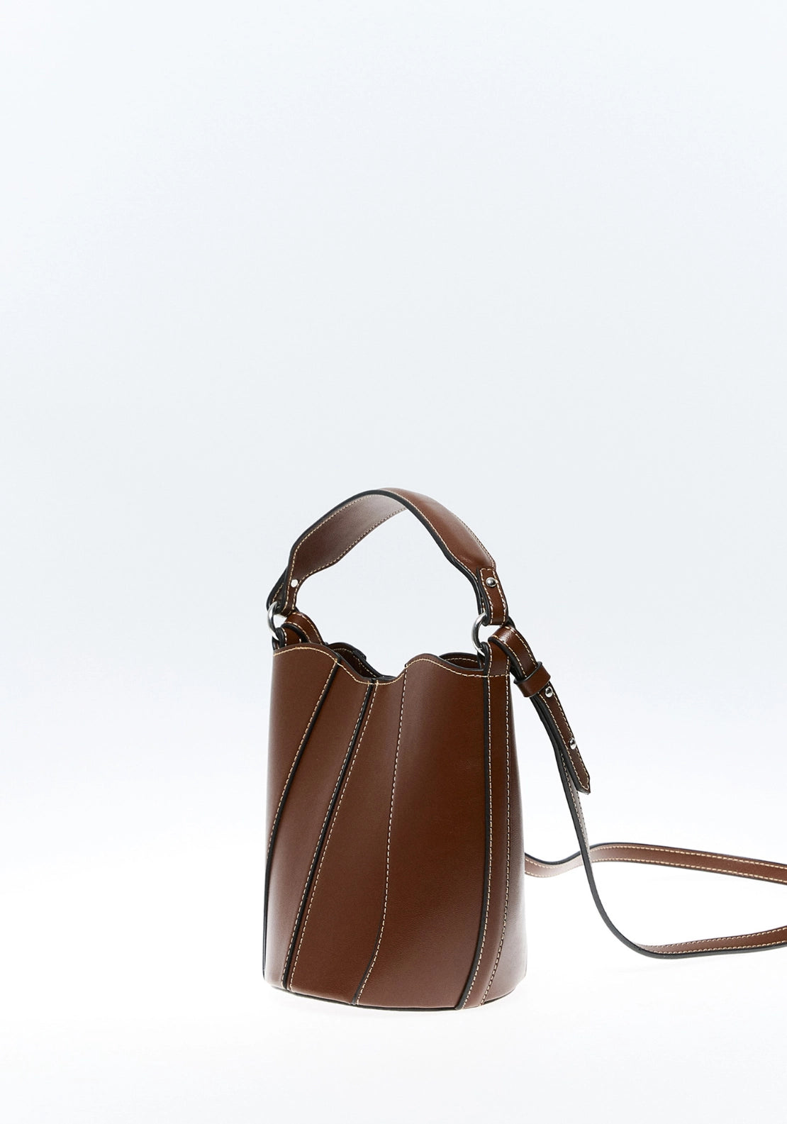 Topstitching Crossbody Bag - Brown