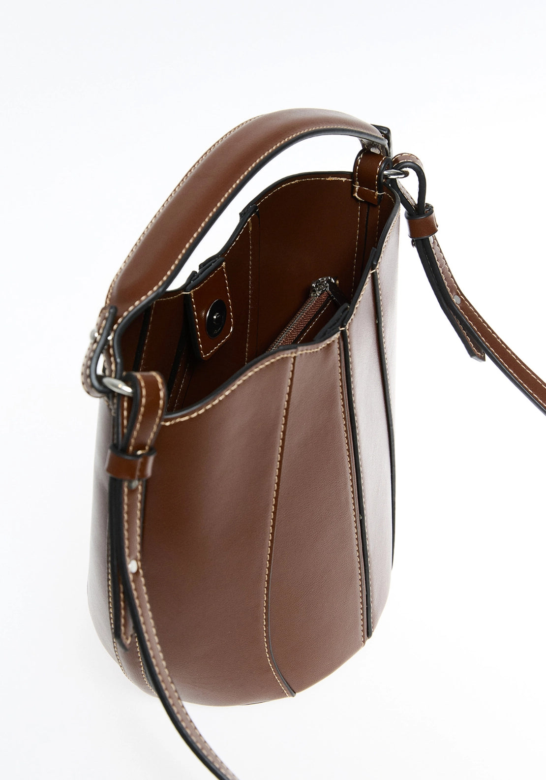 Topstitching Crossbody Bag - Brown