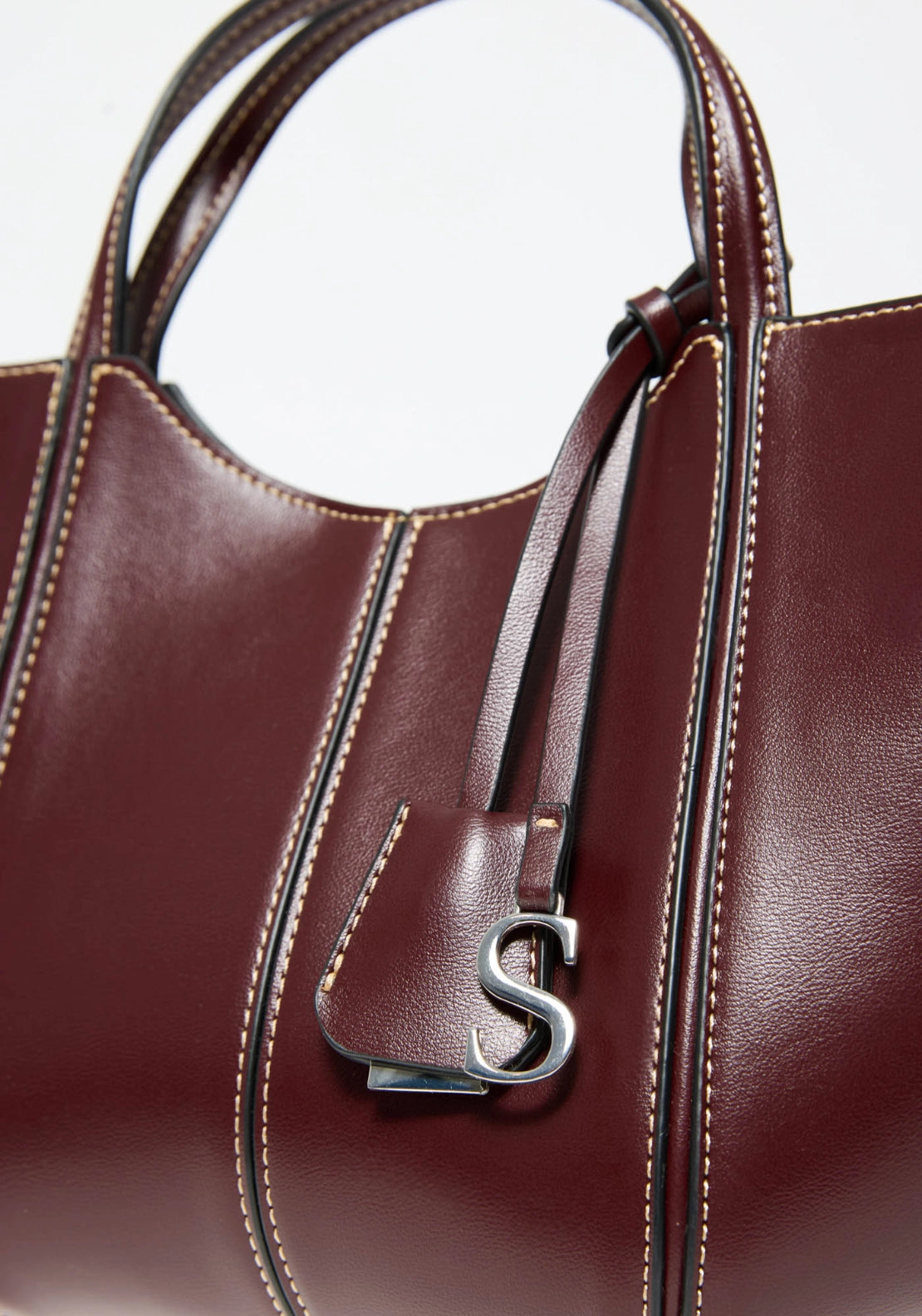 Topstitching Handbag - Wine