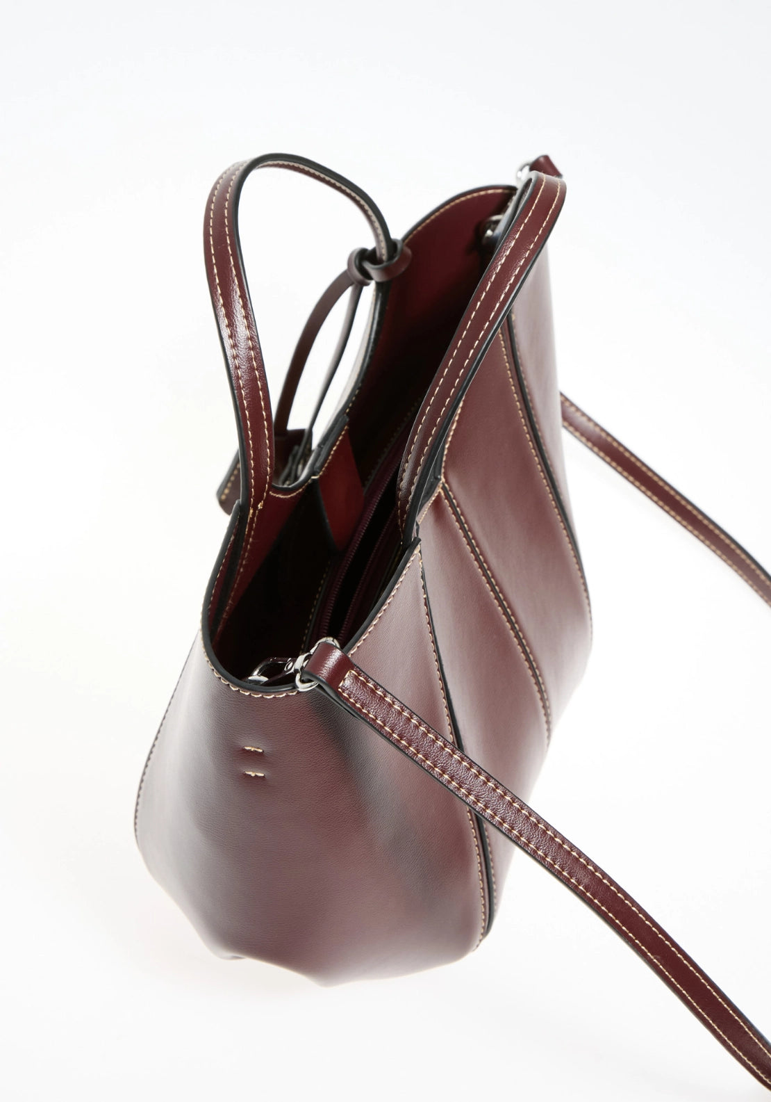 Topstitching Handbag - Wine