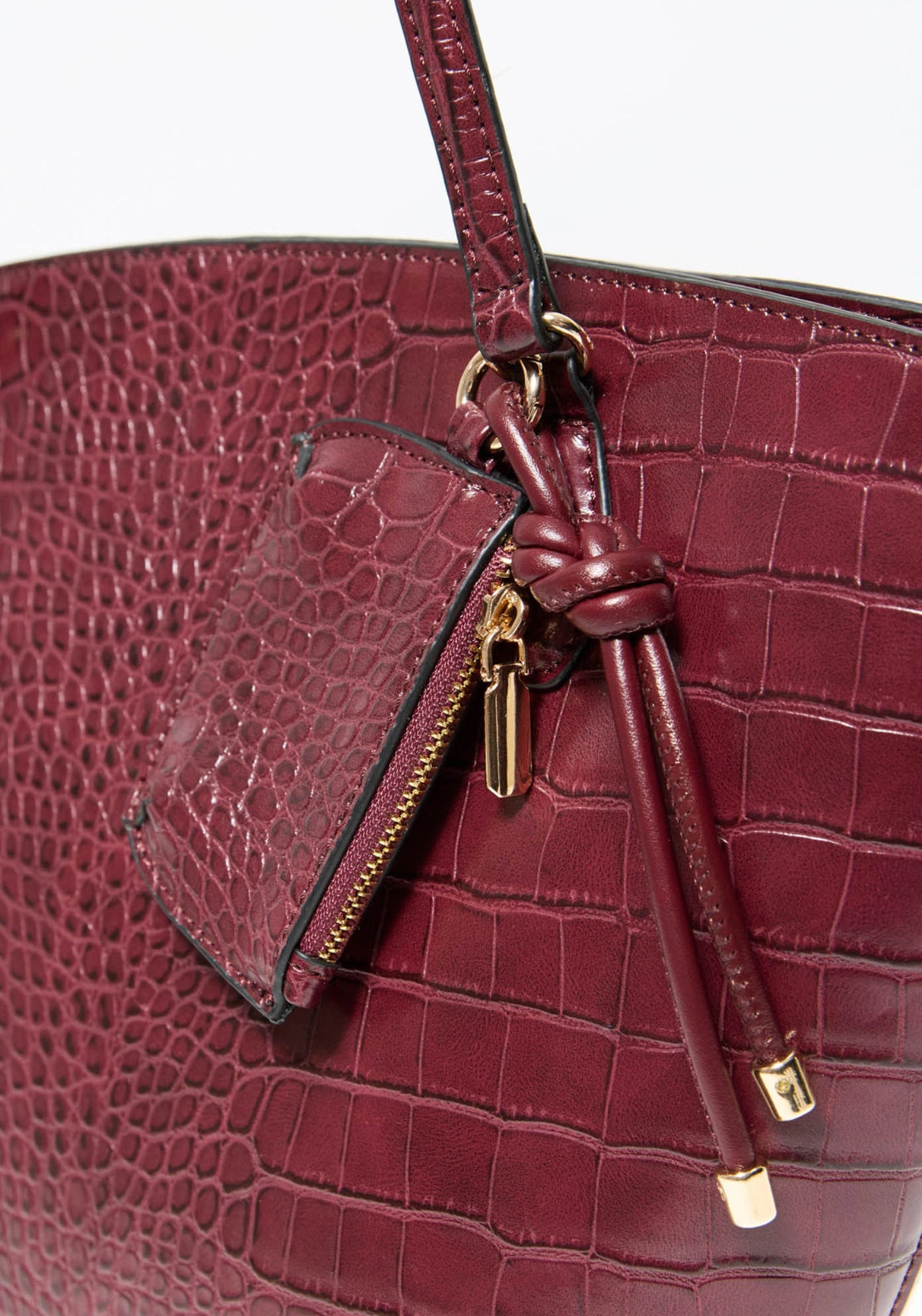 Patent Croc-Effect Shopper - Wine