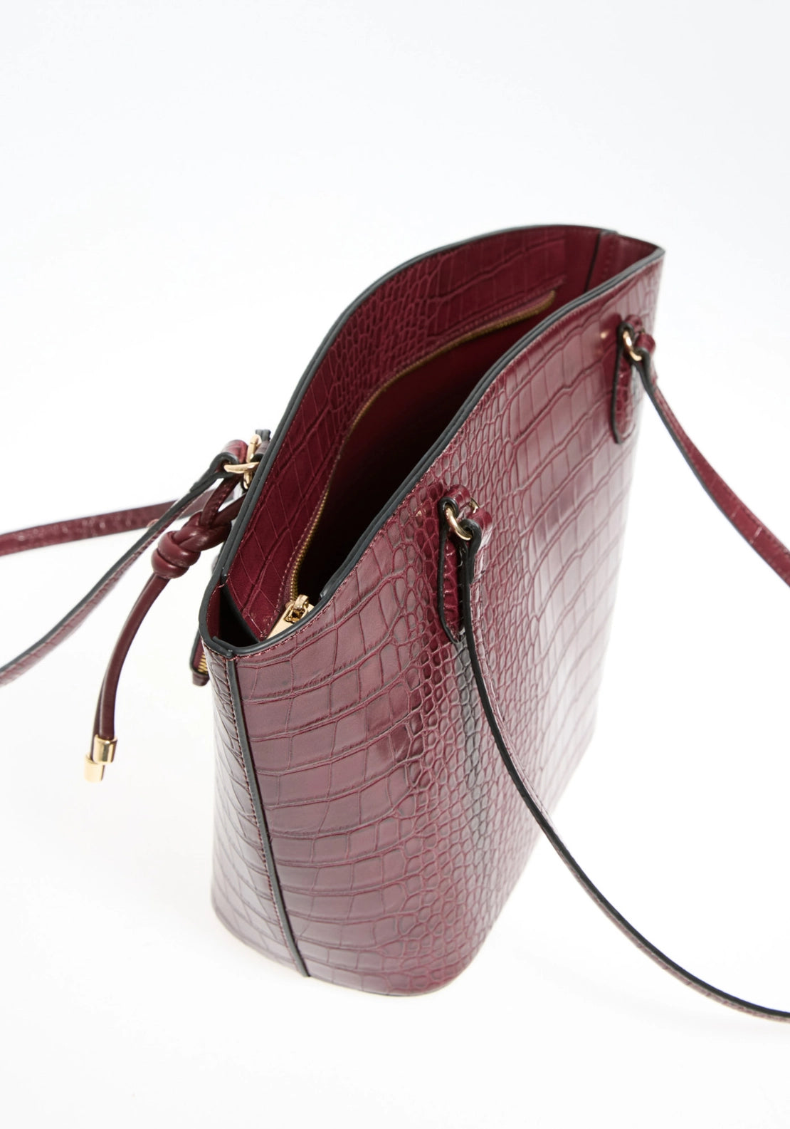Patent Croc-Effect Shopper - Wine