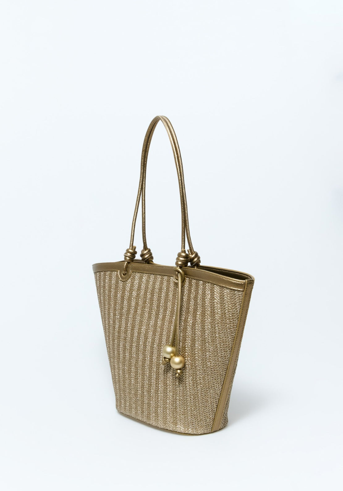 Metallic Raffia Basket Bag - Gold