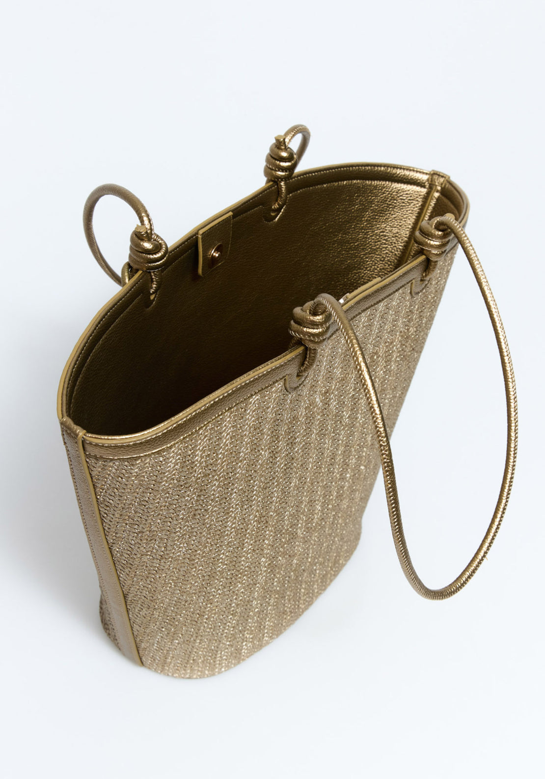 Metallic Raffia Basket Bag - Gold
