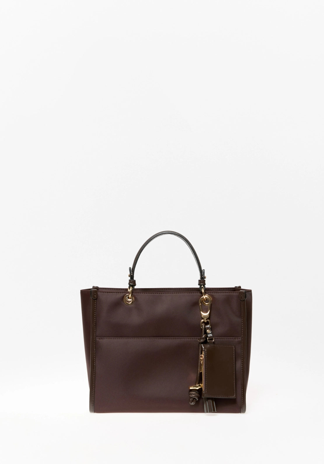 Rigid Handle Nylon Bag - Brown