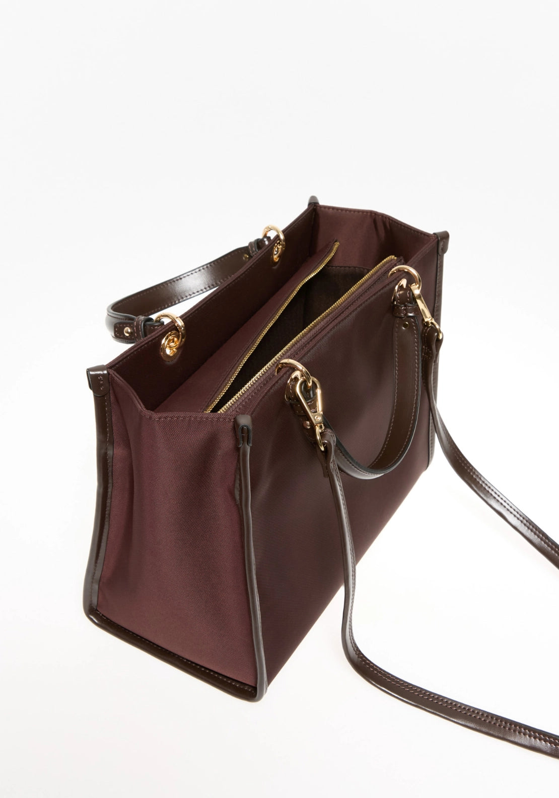 Rigid Handle Nylon Bag - Brown