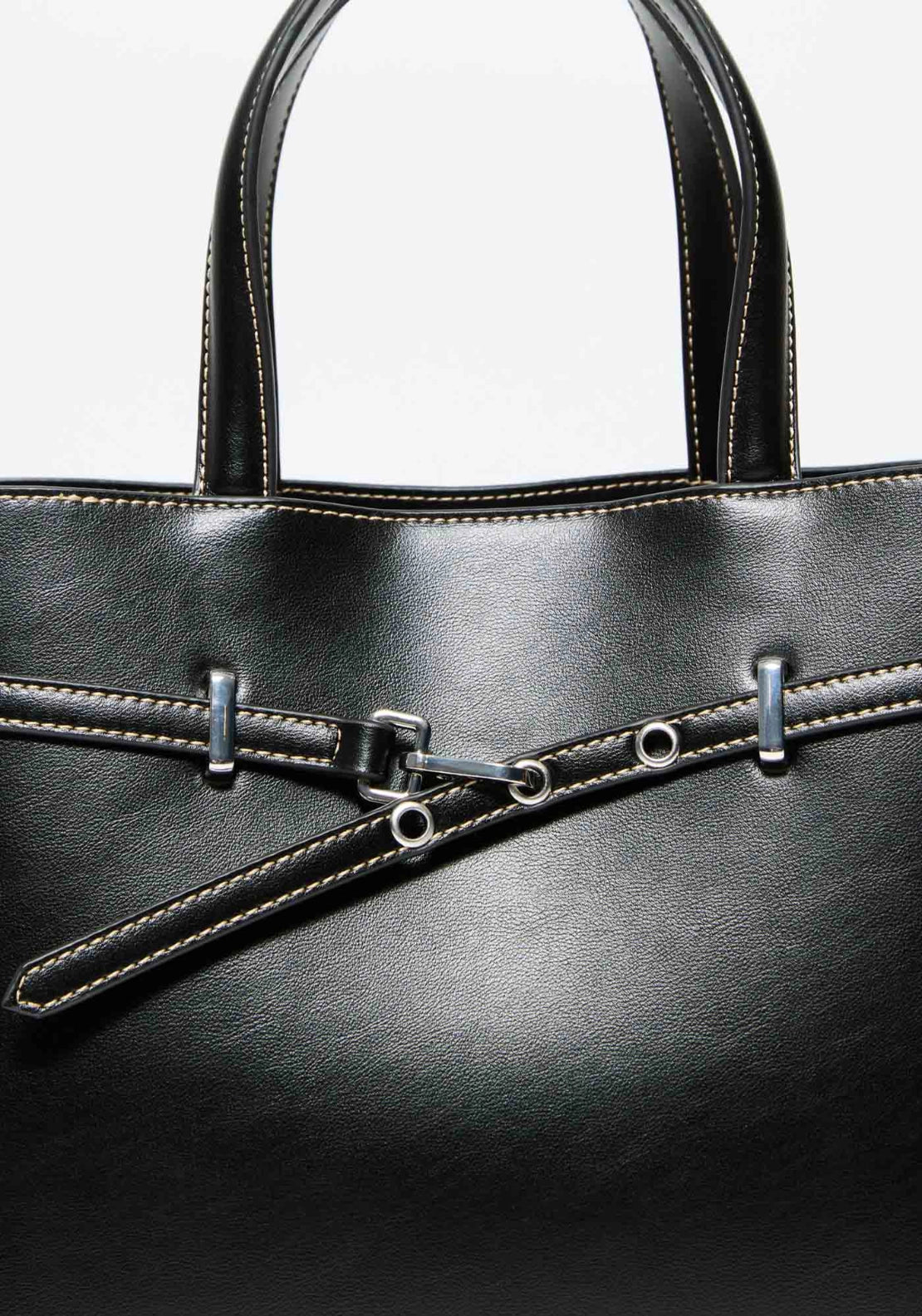 Belt Detail Office Tote - Black