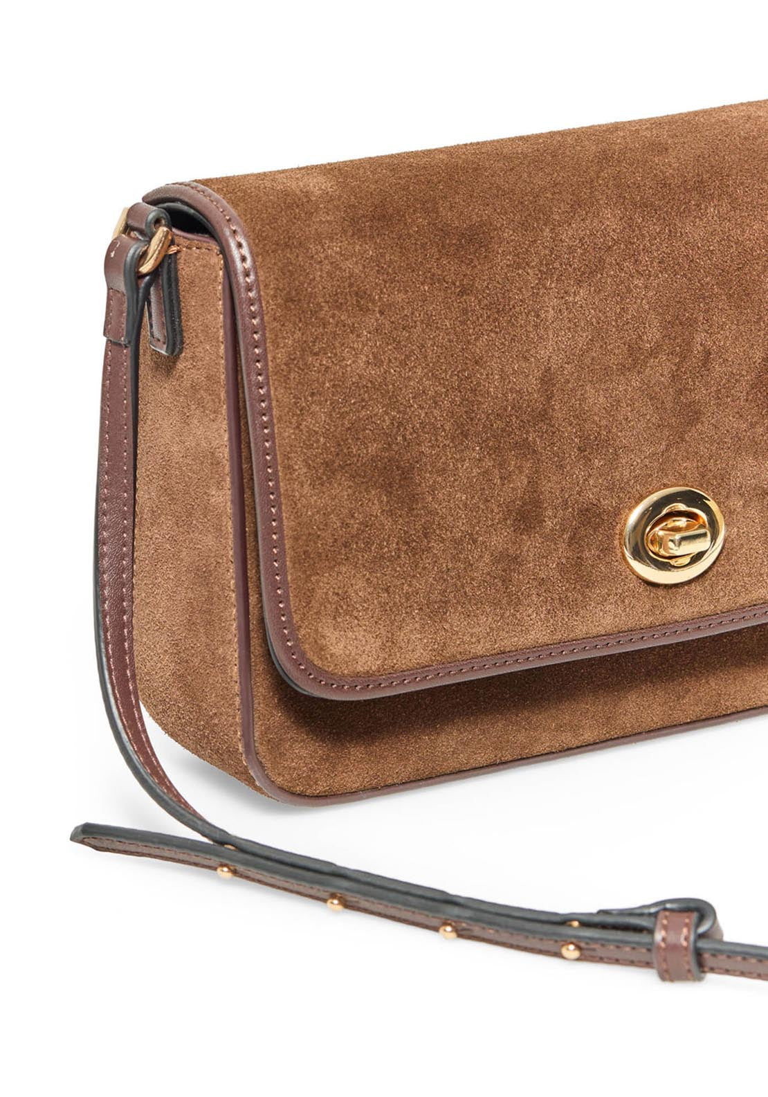 Leather Crossbody With Clasp - Brown