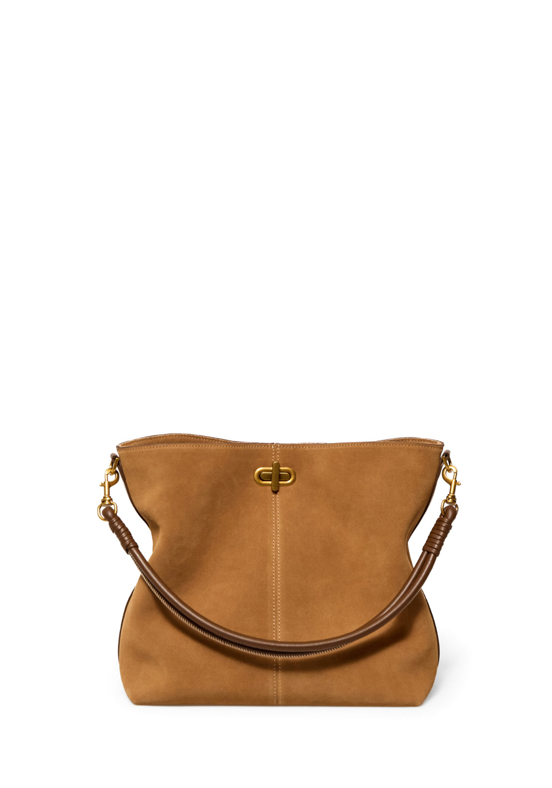 Leather Hobo With Clasp - Brown