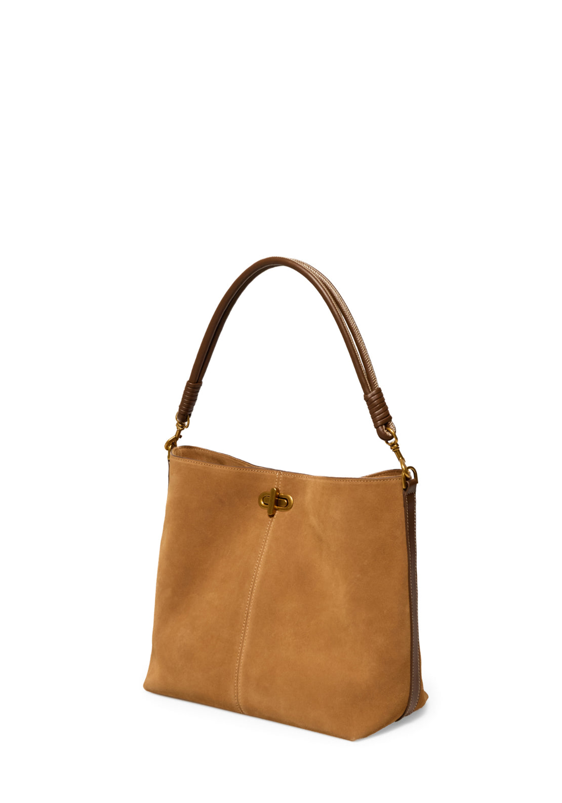 Leather Hobo With Clasp - Brown
