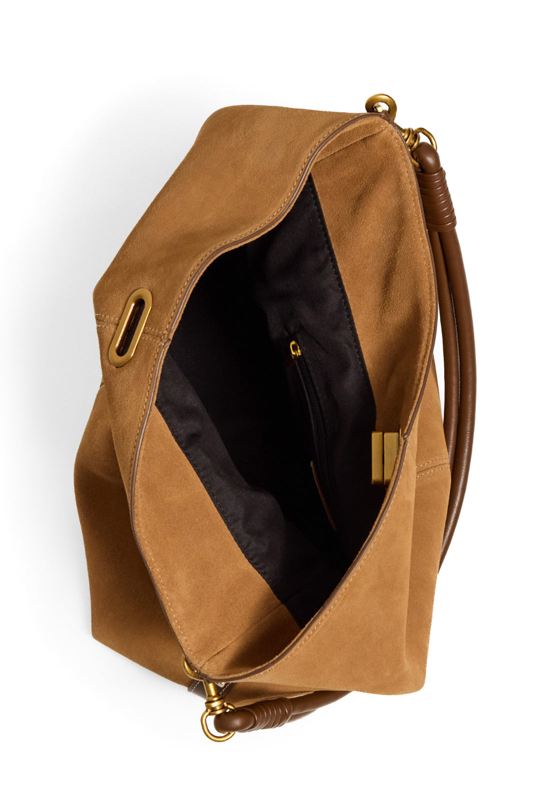 Leather Hobo With Clasp - Brown