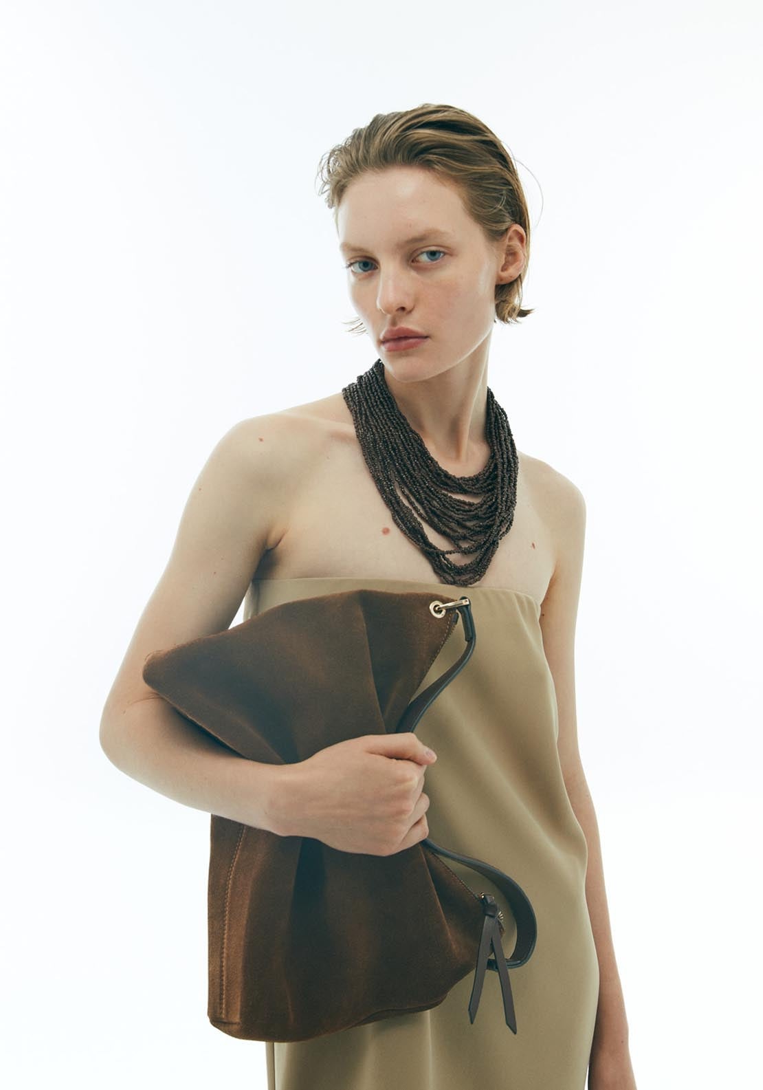 Leather Bag With Pocket - Brown