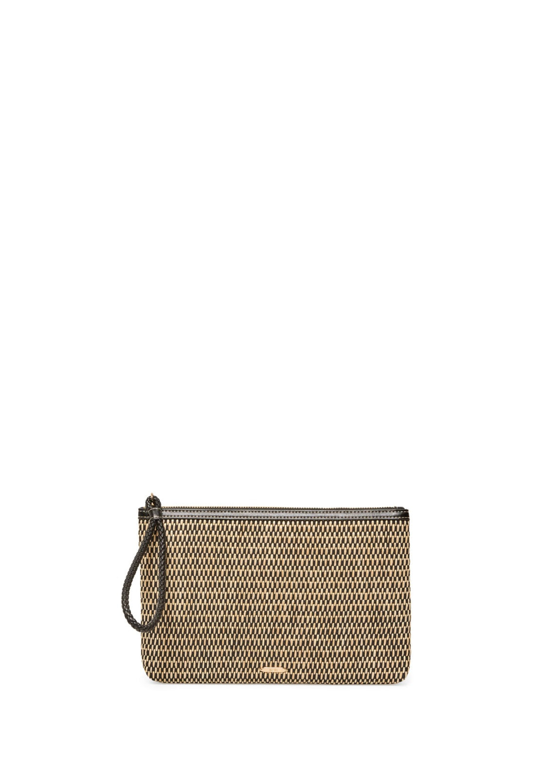 Printed Raffia Wallet - Black