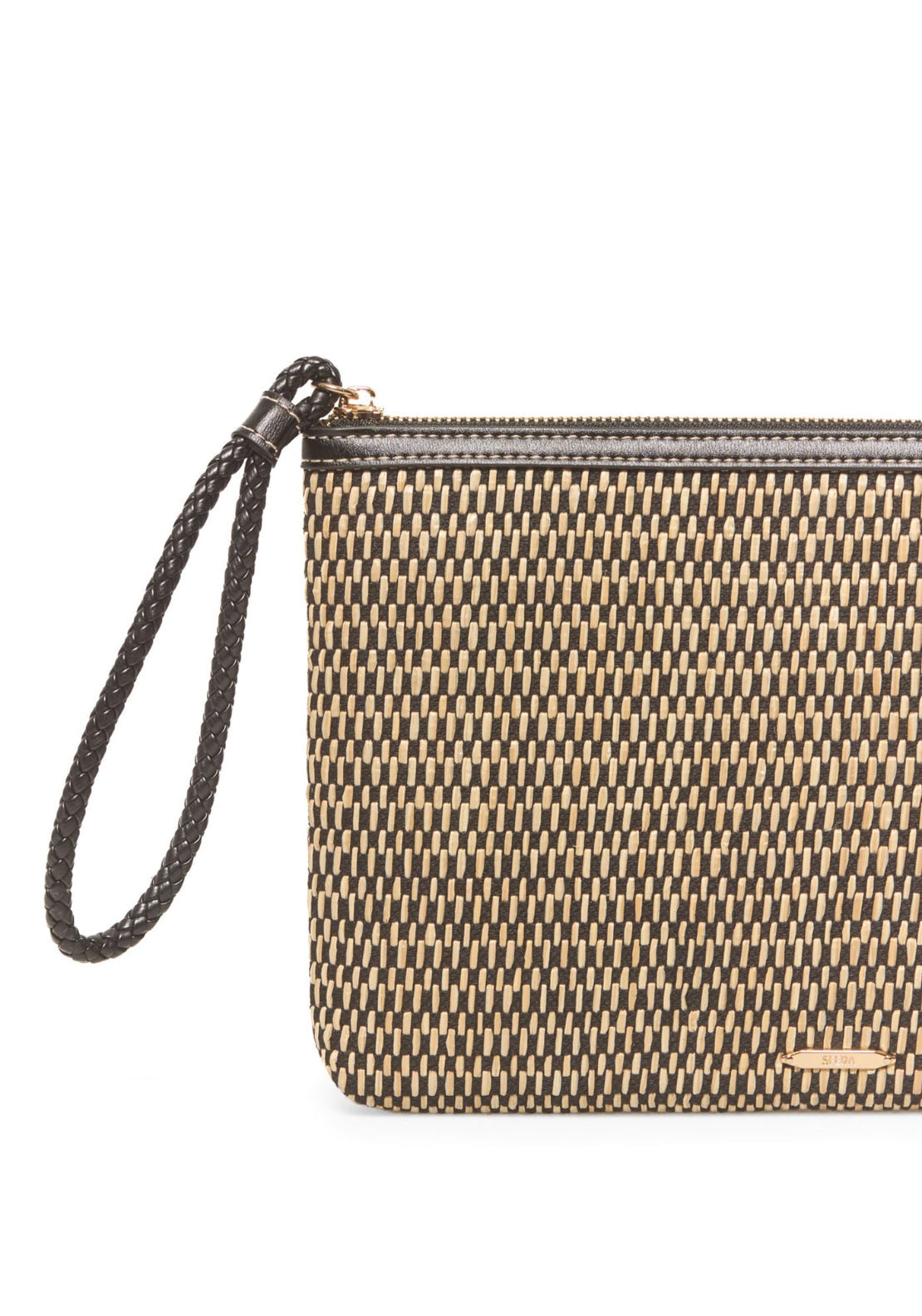 Printed Raffia Wallet - Black