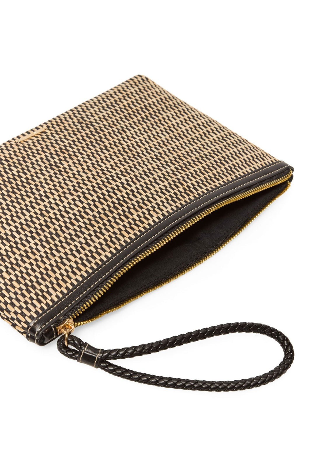 Printed Raffia Wallet - Black