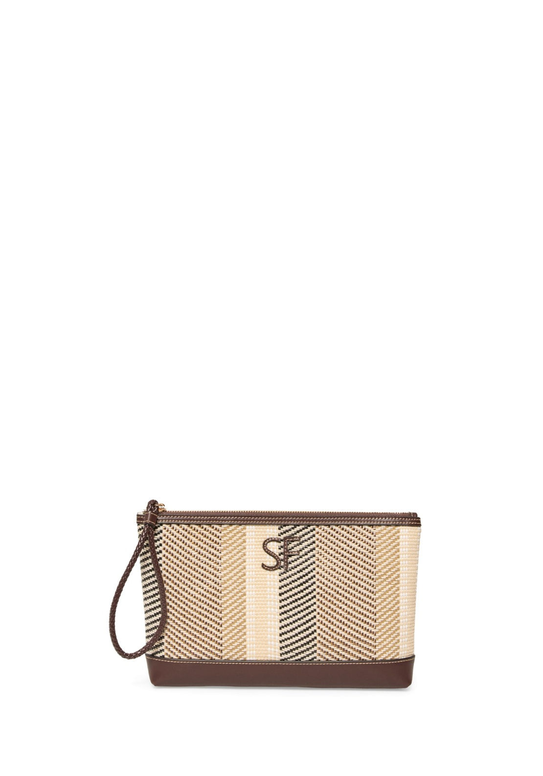 Combined Raffia Striped Wallet - Brown