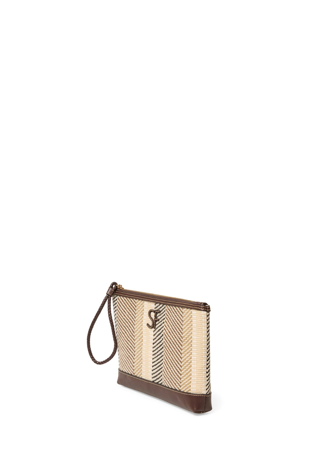 Combined Raffia Striped Wallet - Brown