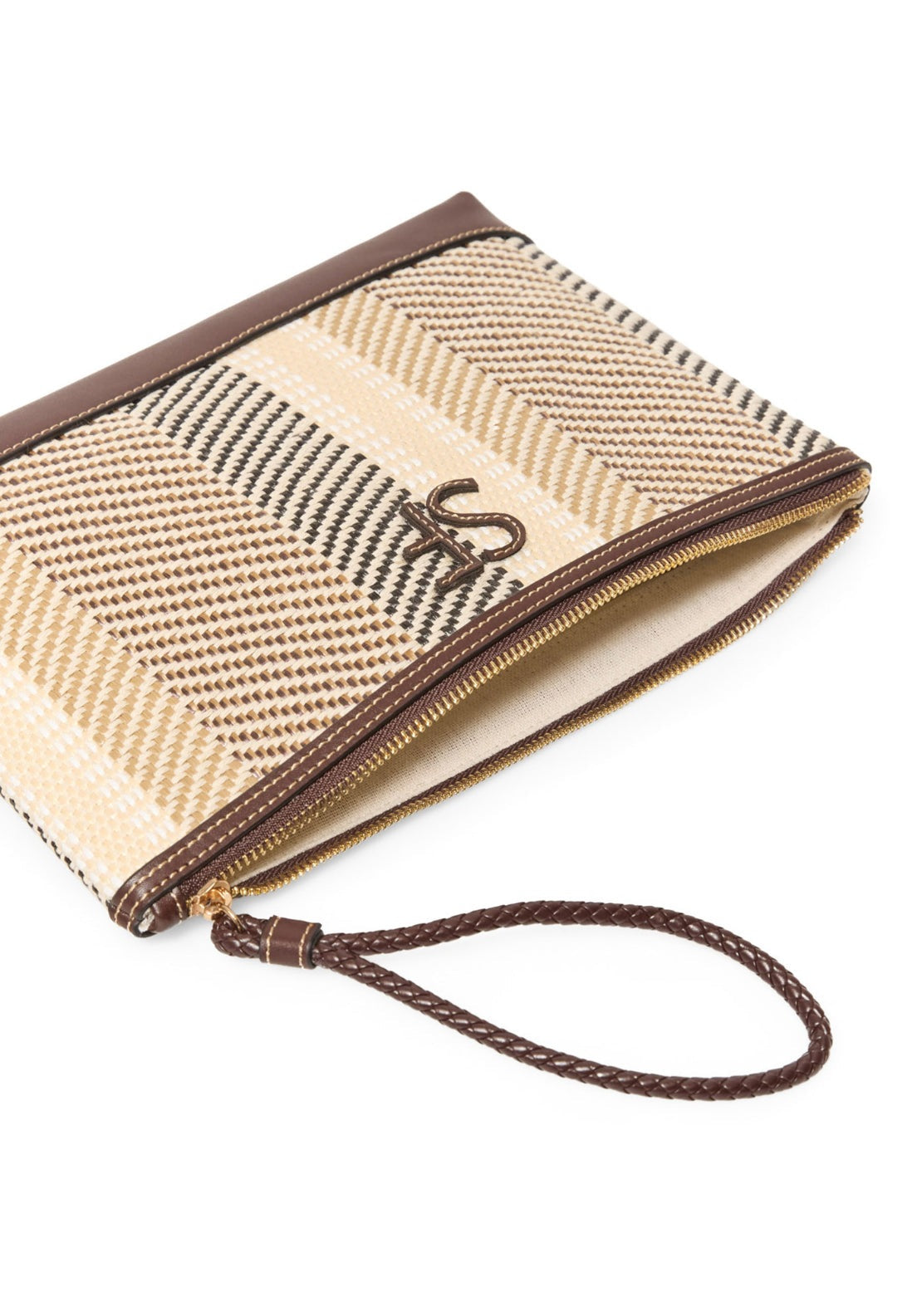 Combined Raffia Striped Wallet - Brown