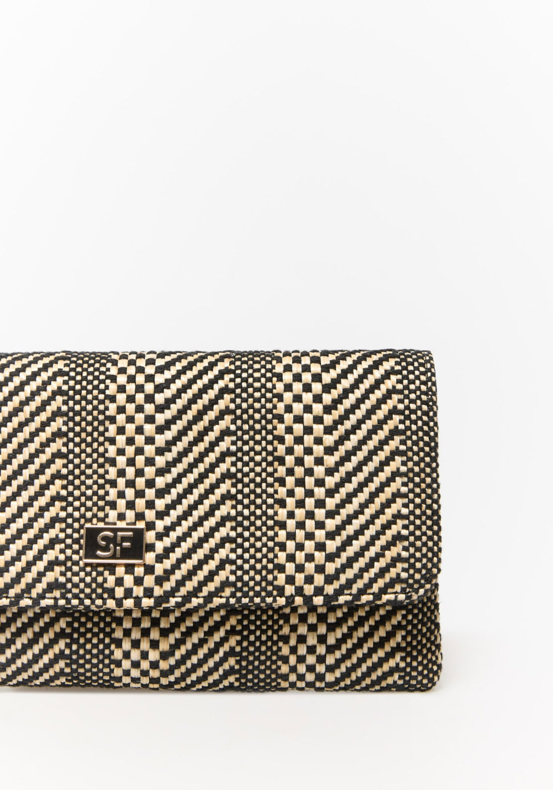 Printed Raffia Envelope Bag - Brown