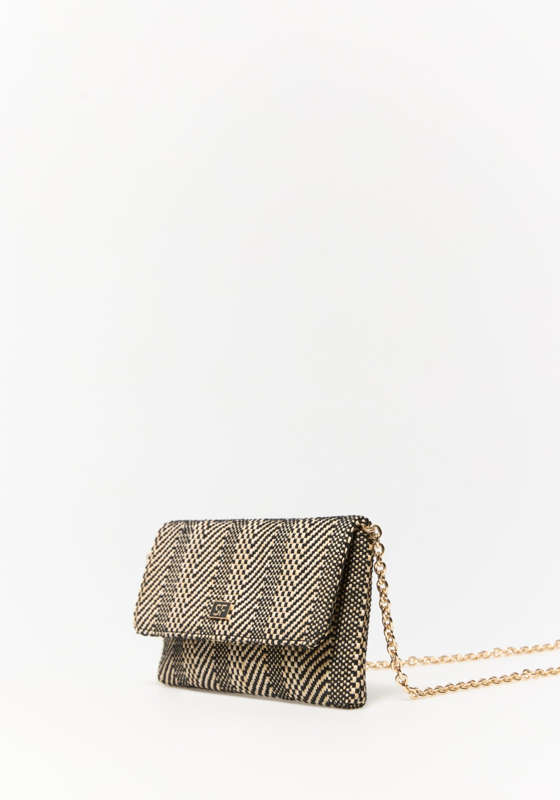 Printed Raffia Envelope Bag - Brown