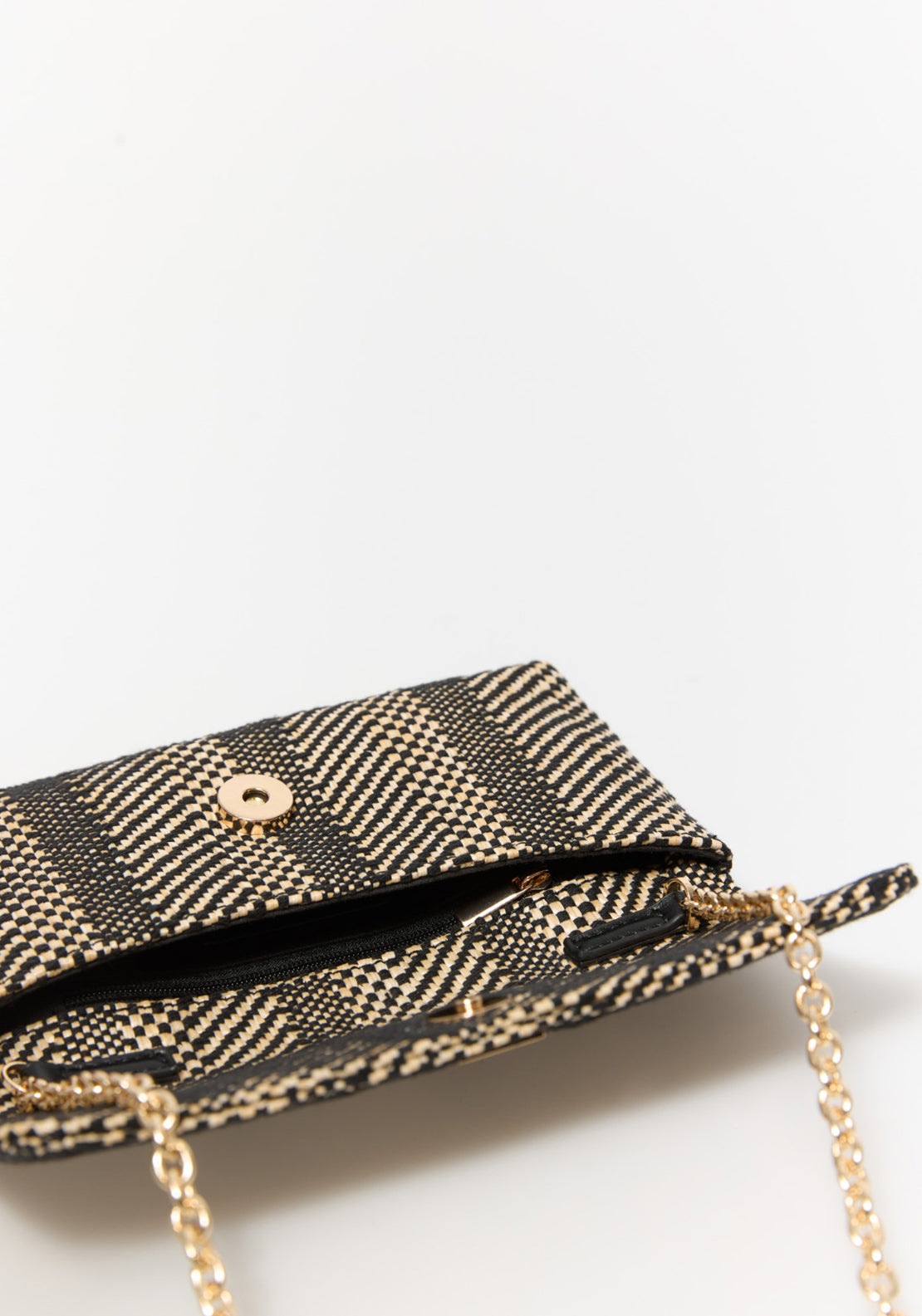 Printed Raffia Envelope Bag - Brown