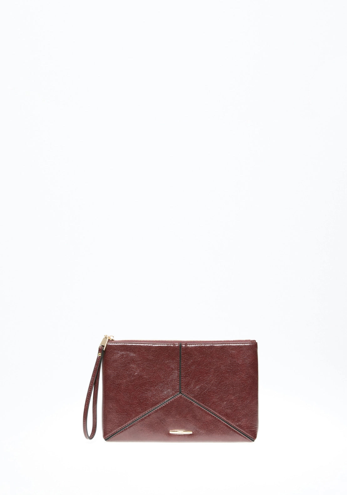 Panelled Patent Effect Wristlet - Wine