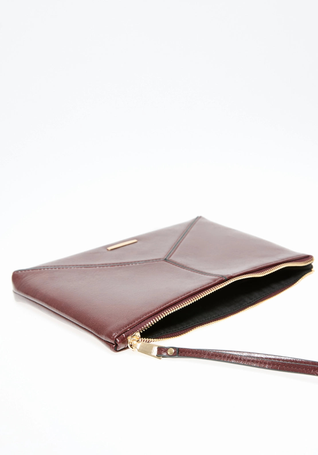 Panelled Patent Effect Wristlet - Wine