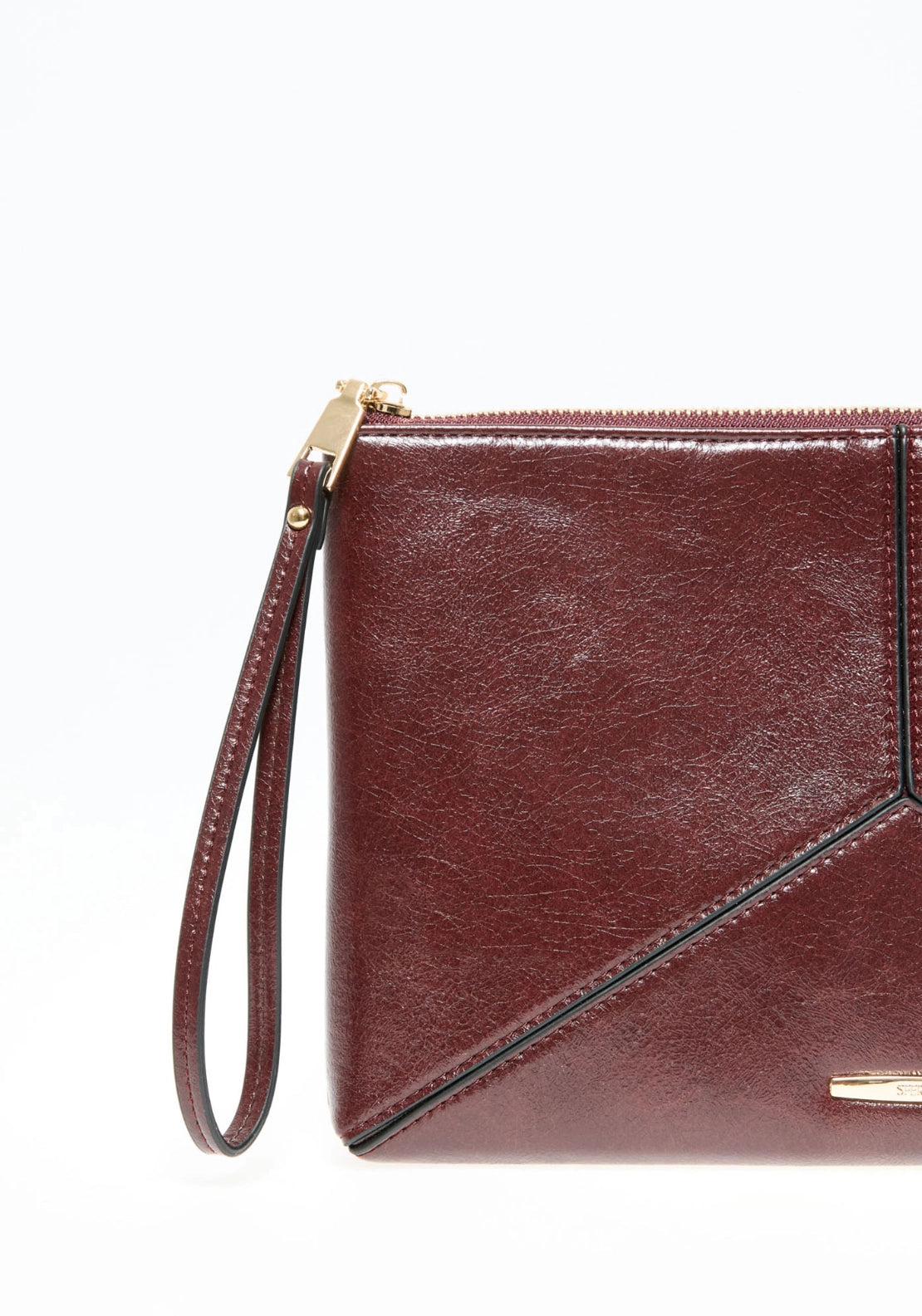 Panelled Patent Effect Wristlet - Wine