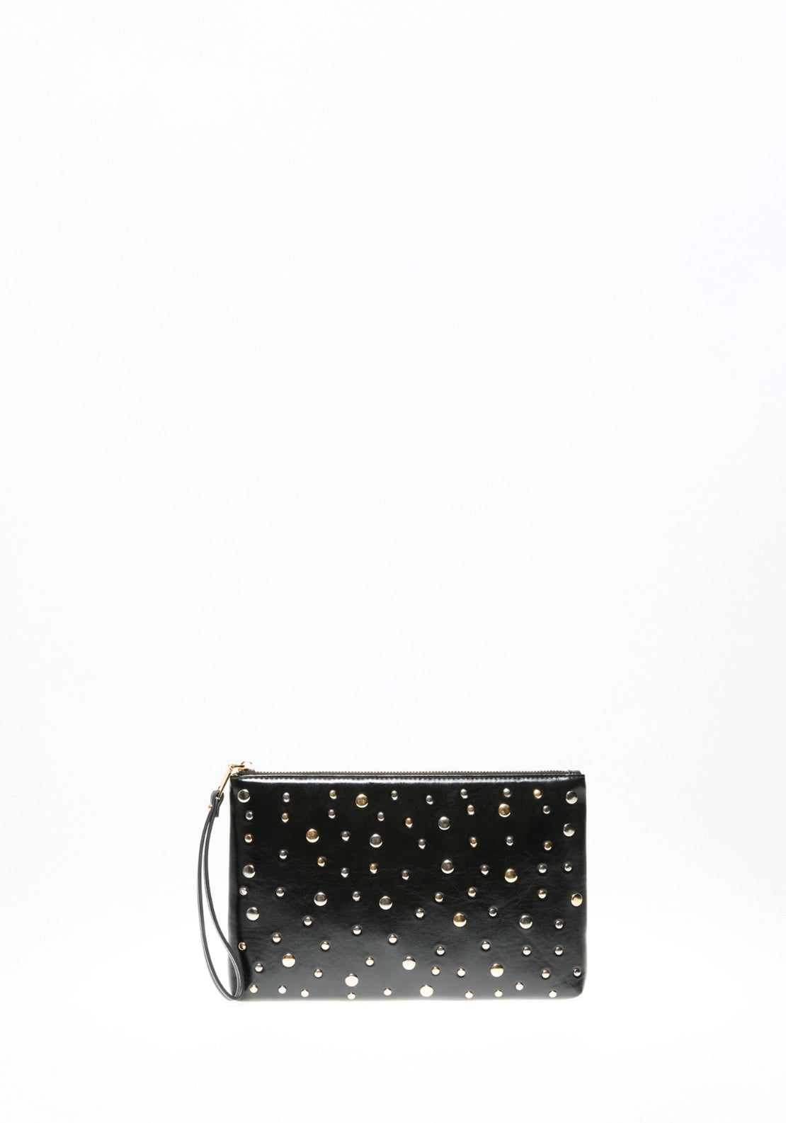Studded Mixed Media Wristlet - Black