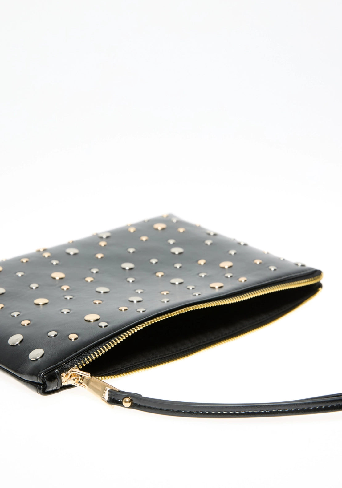 Studded Mixed Media Wristlet - Black