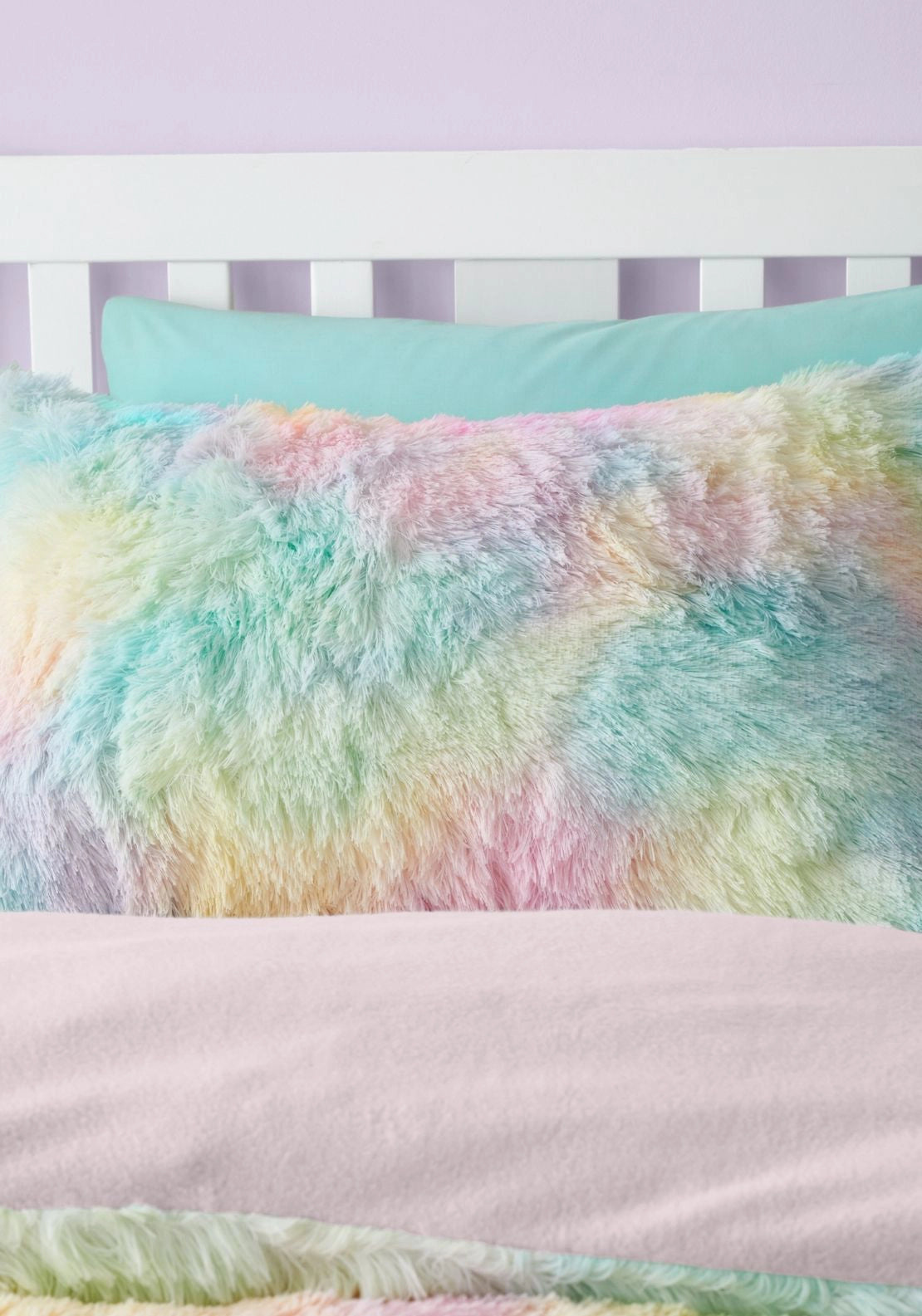 Catherine Lansfield Rainbow Cuddly Deep Pile Faux Fur Duvet Cover Set - Multi 2 Shaws Department Stores