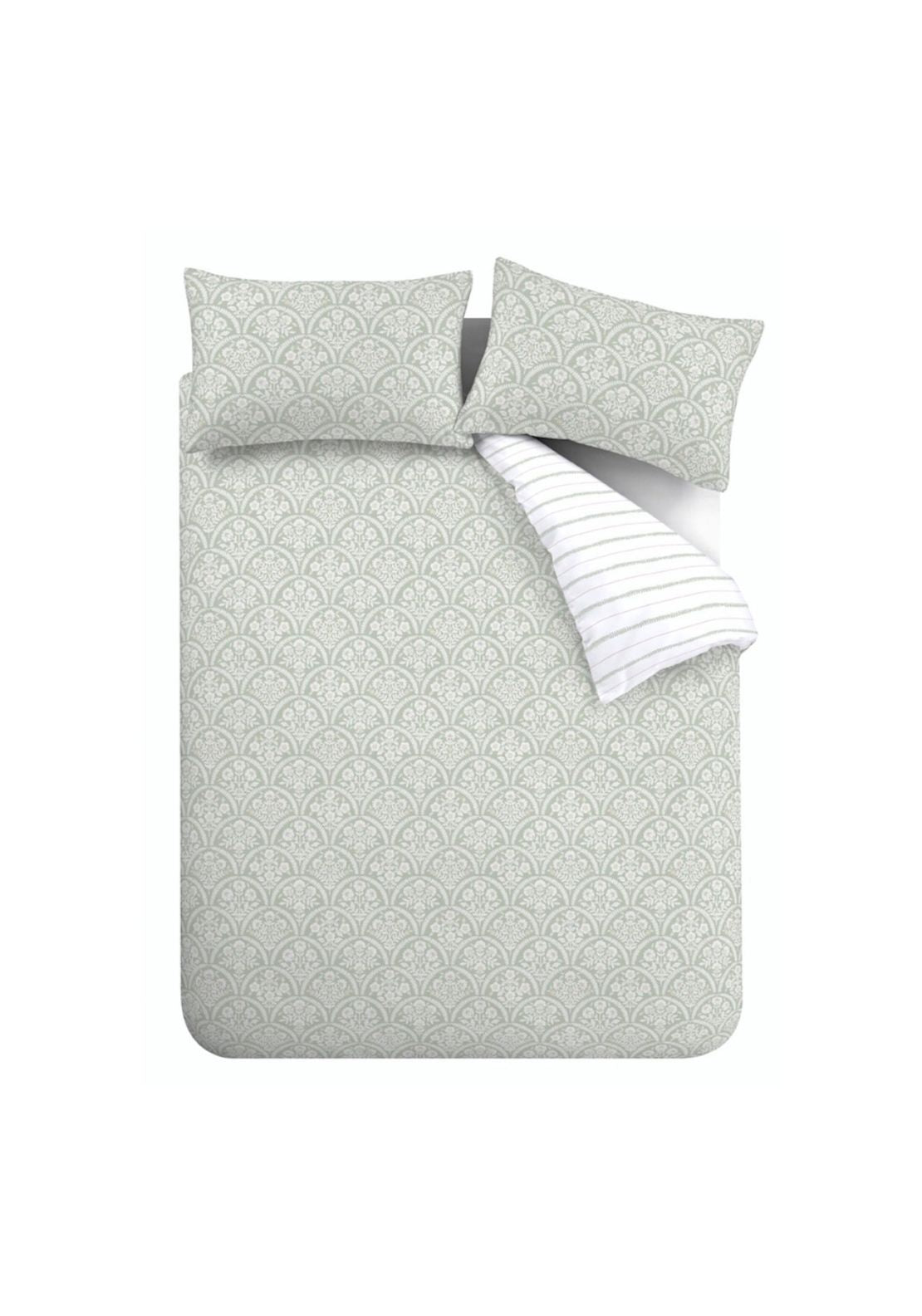 Bianca Scallop Floral 200 Thread Count Reversible Duvet Cover Set - Green 6 Shaws Department Stores
