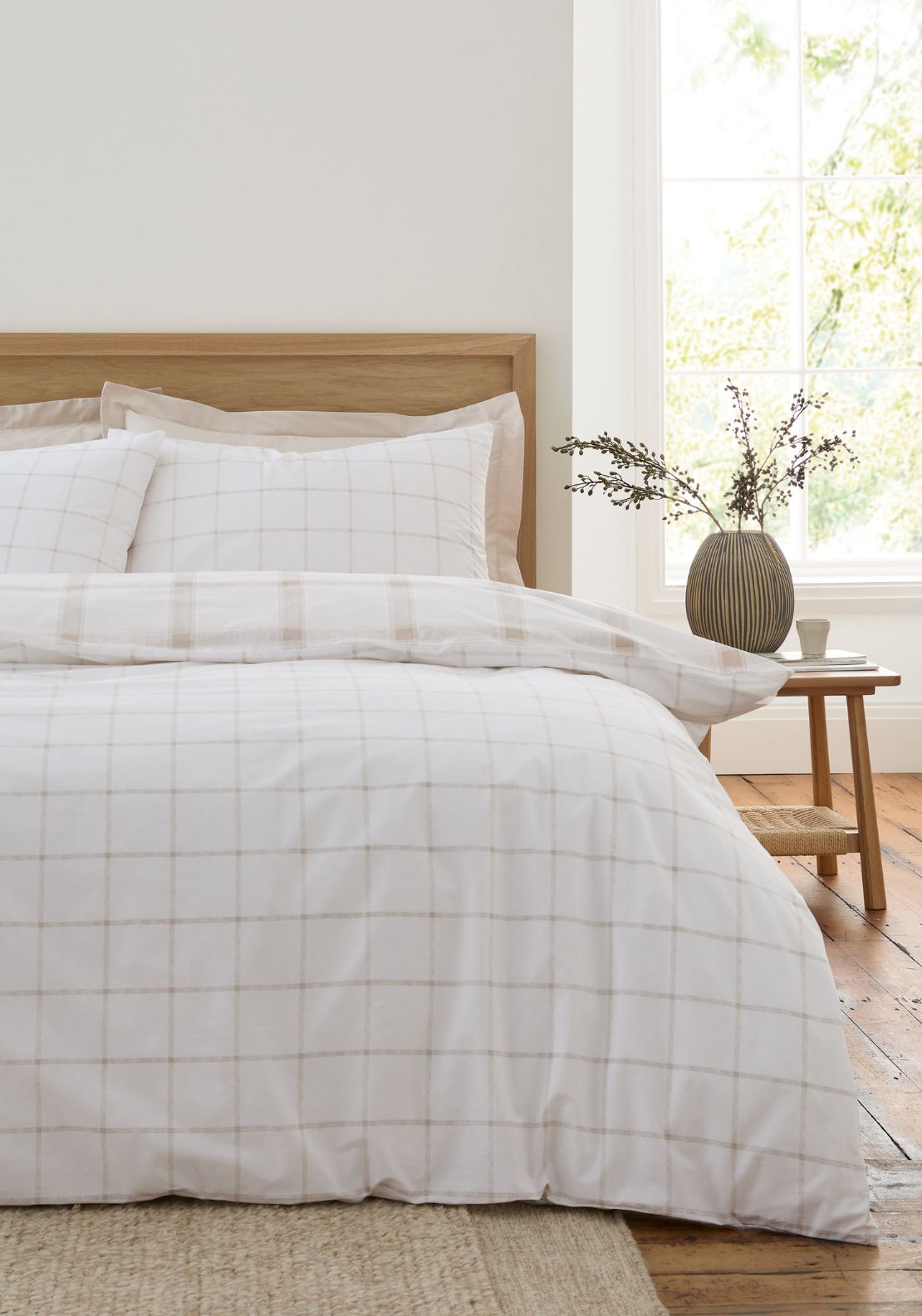 Bianca Oxton Check 200 Thread Count Cotton Reversible Duvet Cover Set - Beige 2 Shaws Department Stores