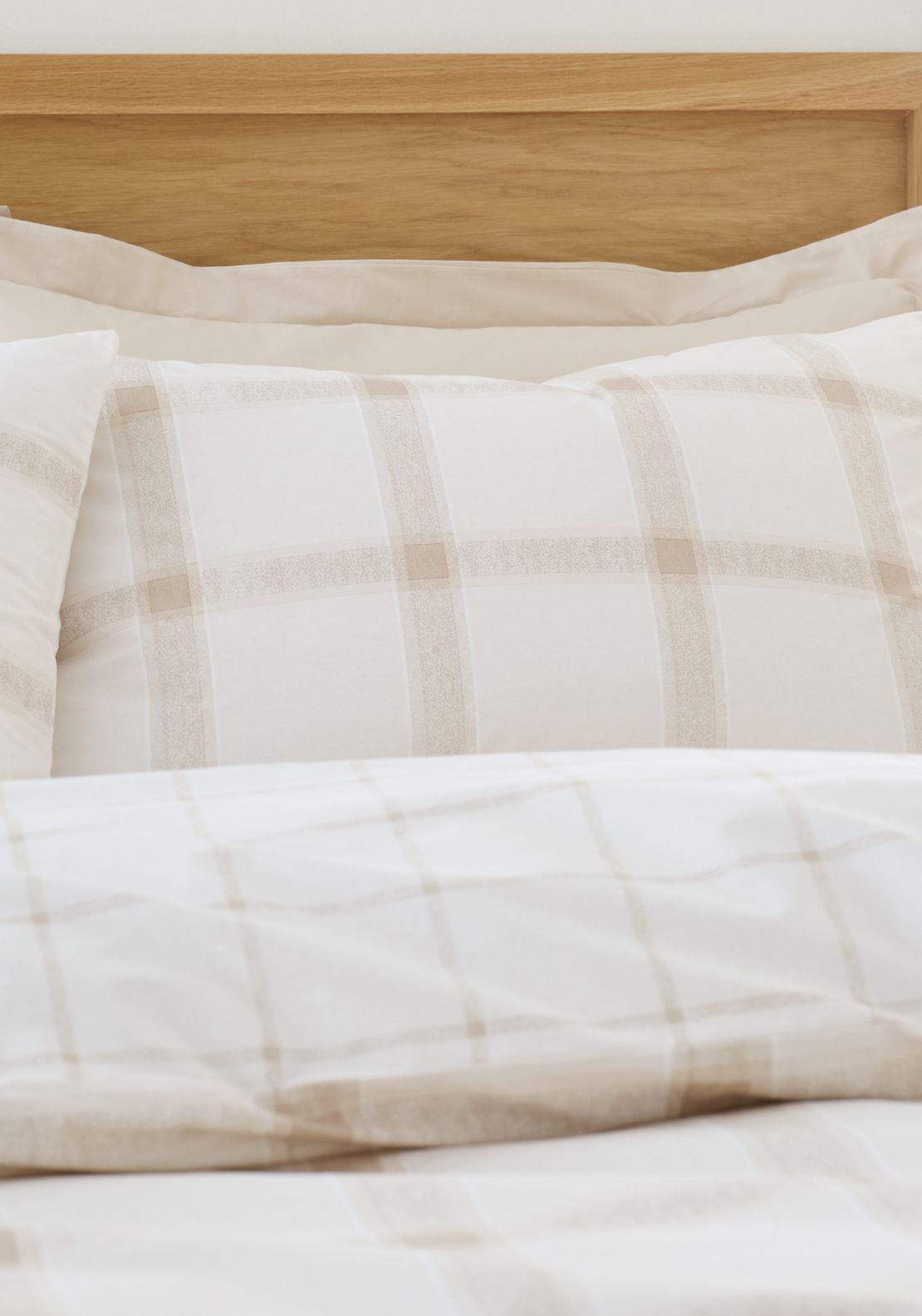 Bianca Oxton Check 200 Thread Count Cotton Reversible Duvet Cover Set - Beige 3 Shaws Department Stores