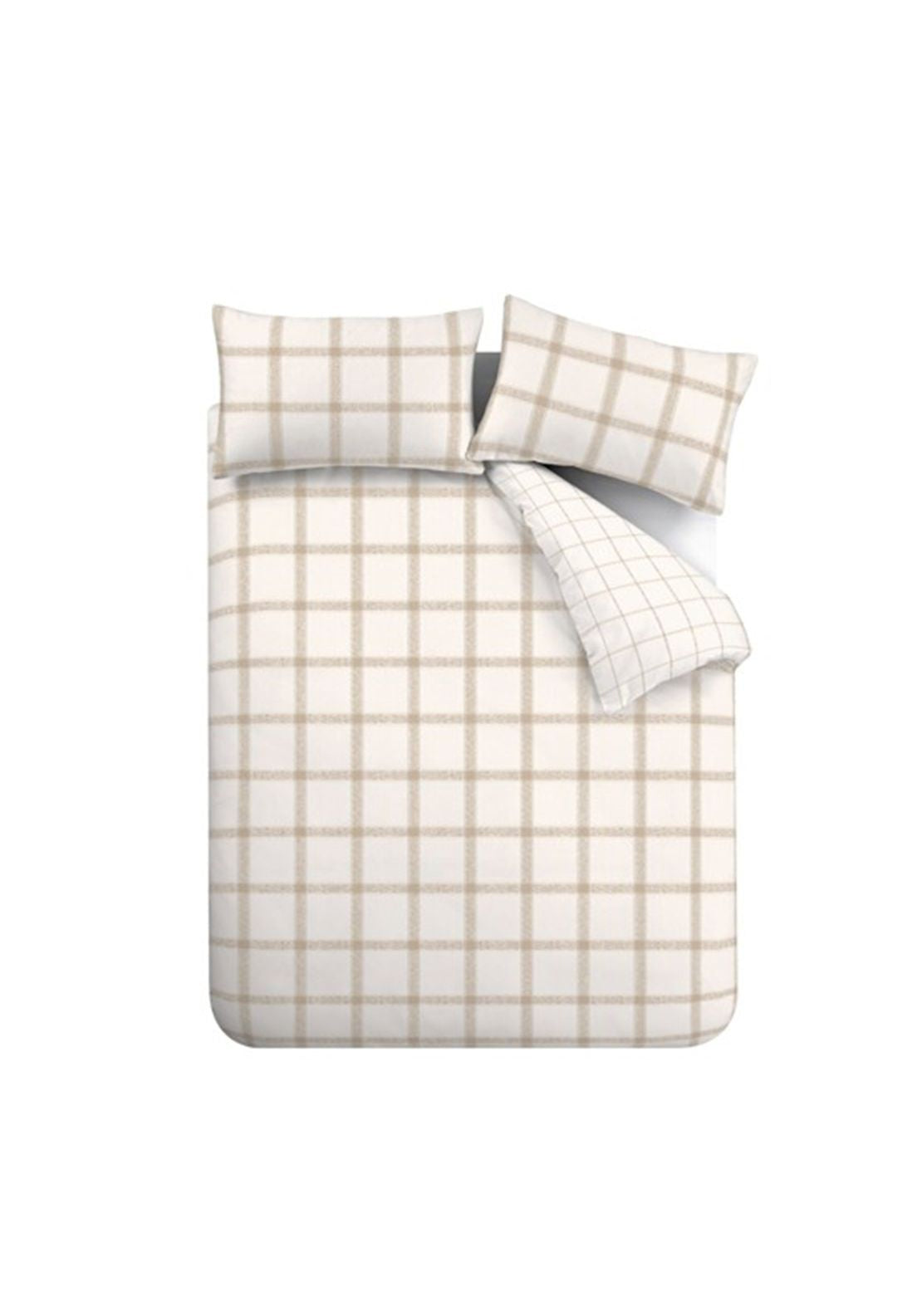 Bianca Oxton Check 200 Thread Count Cotton Reversible Duvet Cover Set - Beige 5 Shaws Department Stores