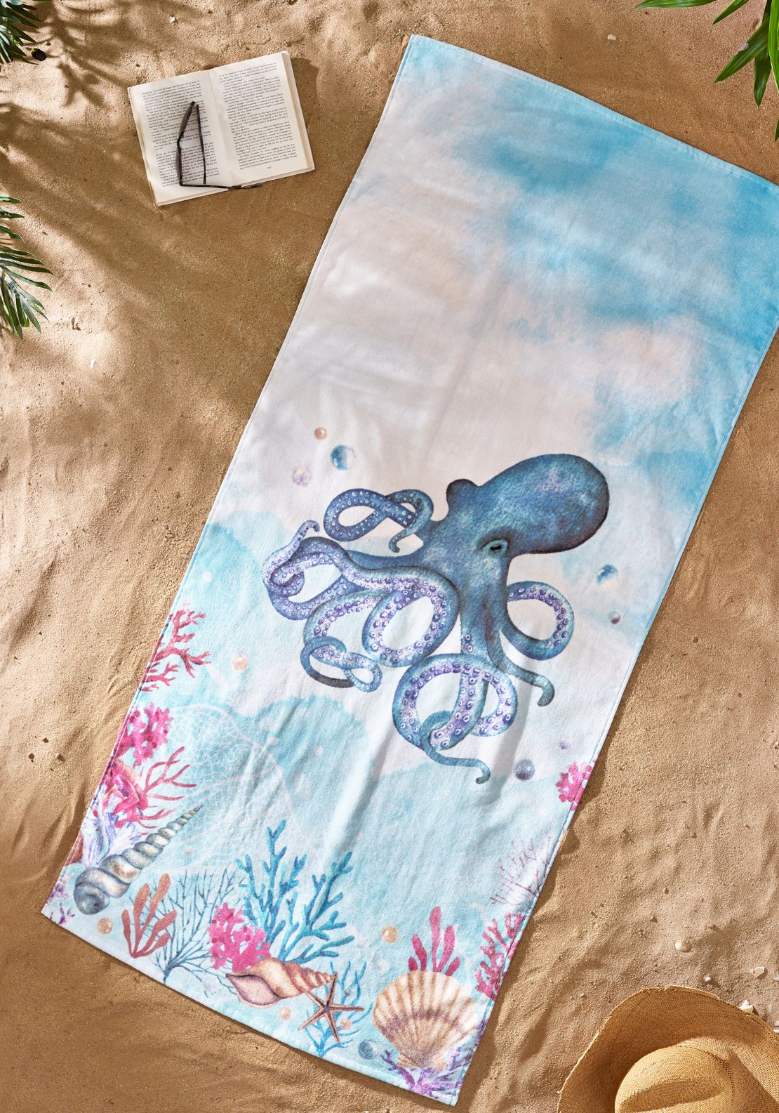 Catherine Lansfield Octopus Cotton Beach Towel - Blue 2 Shaws Department Stores